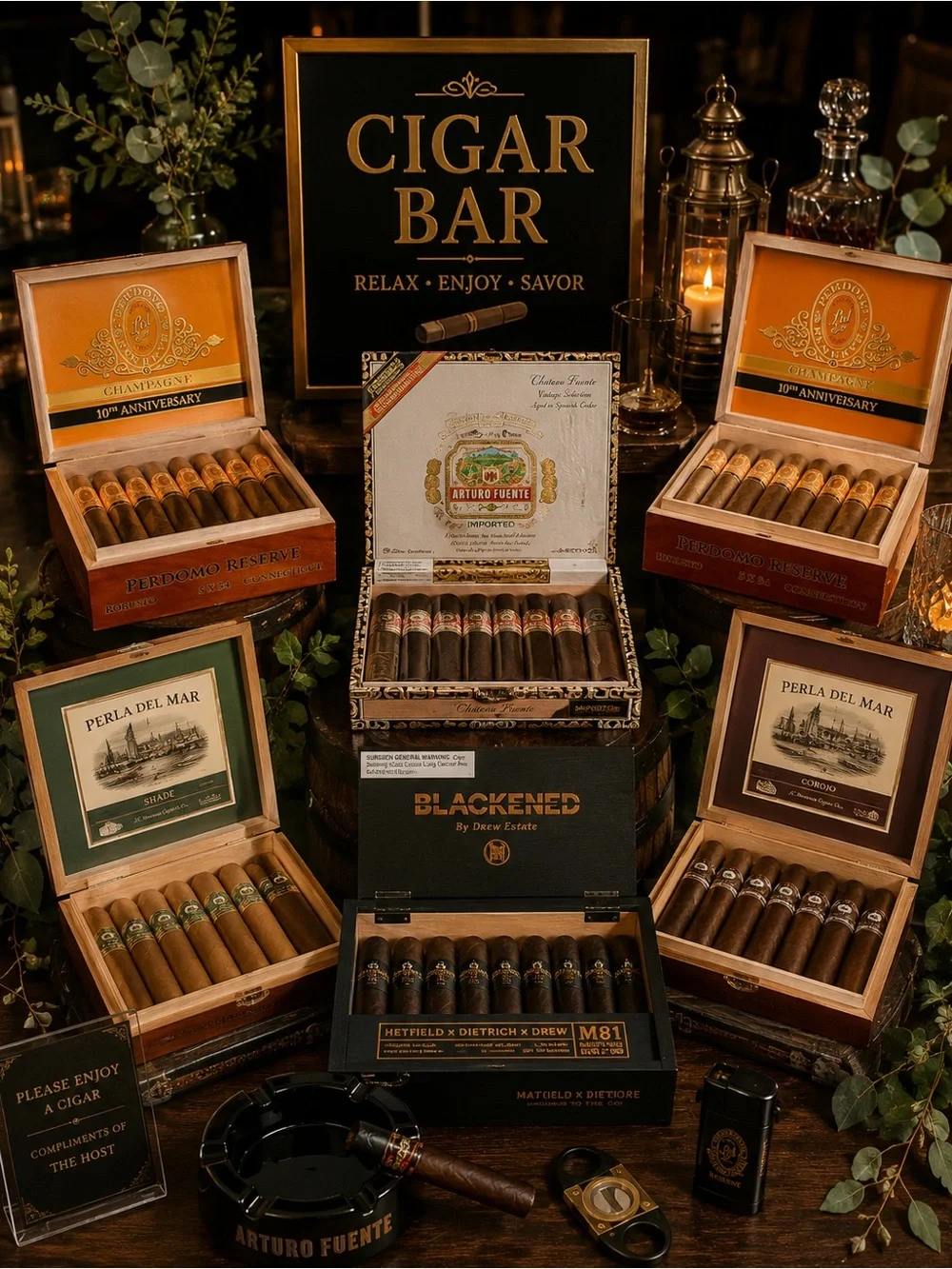Perdomo Reserve Cigar Display with Gold Accents